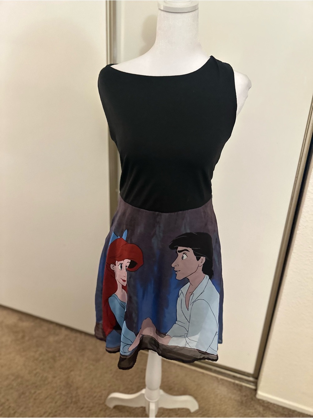 Disney Black Bodice Skater Dress with Ariel & Eric Print